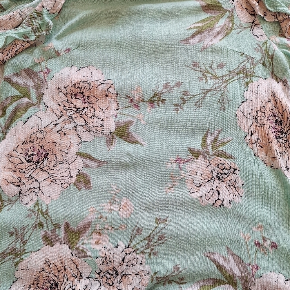 Blu Heaven Mint Green Floral Ruffle Cold-Shoulder Dress - Picture 7 of 14